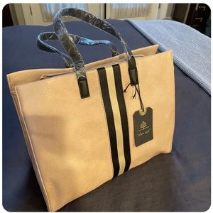 Moda Luxe Handbag Julian Satchel, Tan/Black, NWT!